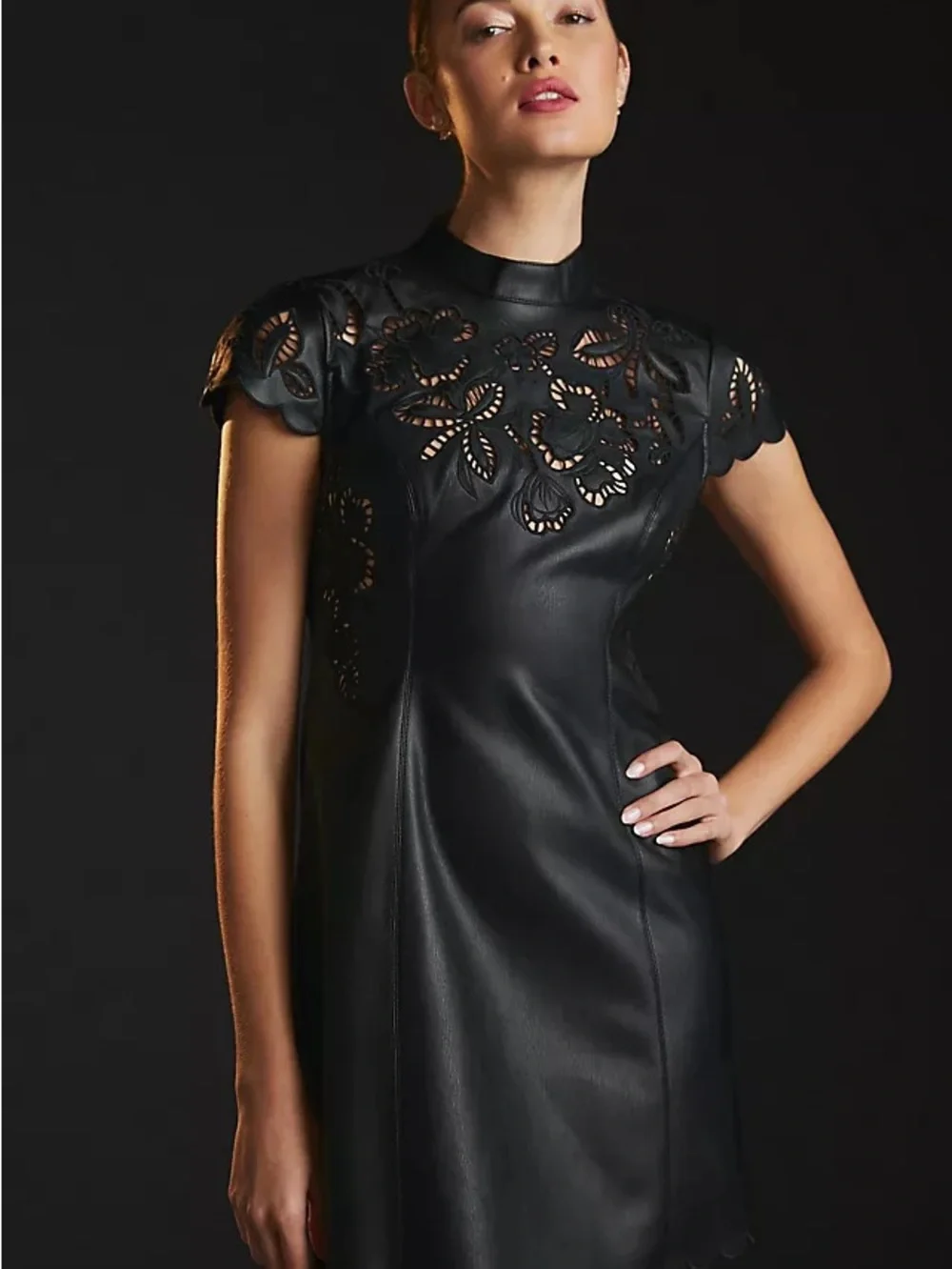 Anthropologie | Dresses | Anthropologie Black Lasercut Faux Leather Mini  Dress | Poshmark